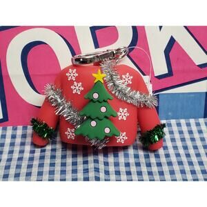 BBW Red Ugly Tinsel Sweater Christmas PocketBac Holder Backpack Purse Keychain